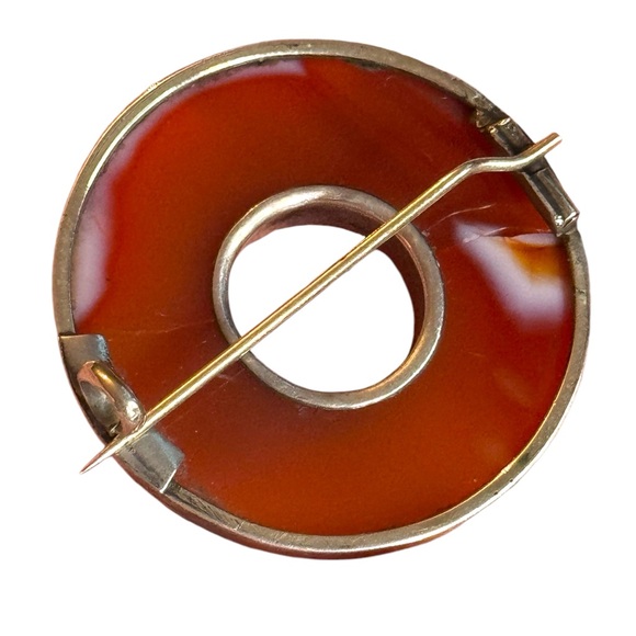 Antique Scottish agate round donut Circular Brooch sterling silver 925 - Picture 3 of 3